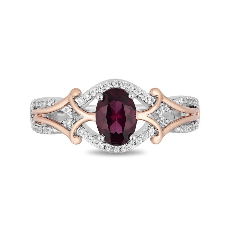 Micro Inlaid Zircon Egg-shaped Amethyst Two-tone Ring
