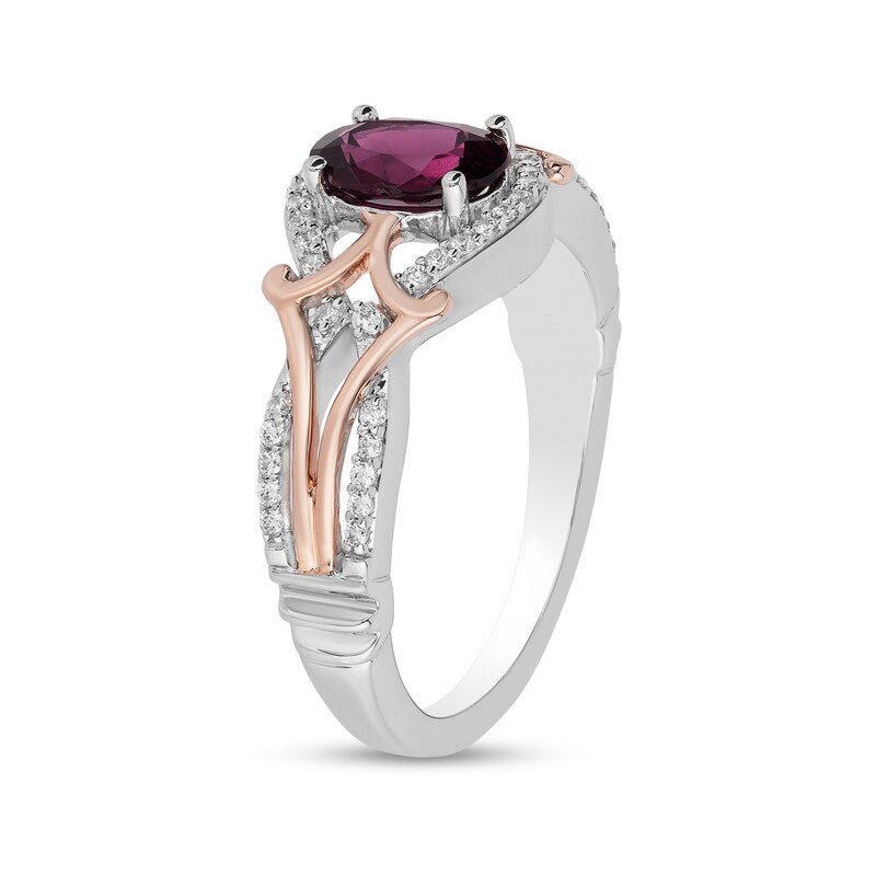 Micro Inlaid Zircon Egg-shaped Amethyst Two-tone Ring